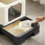 Feandrea Cat Litter Tray with Lid and Door Beige and Black PPT001W01 V227-3309641002990