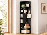 Artiss Corner Bookshelf 6-Tier Shelving with Coat Rack Black FUR-AE-DS-COR-BK