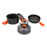 Portable Black Aluminum Camping Cookware Set with Pot, Pan, and Kettle for Outdoor Hiking and Travel V1192-AZ-W-23887