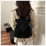 Black Suede Drawstring Backpack - Lightweight Convertible with Top Handle - Casual Daypack for Women V888-ELOSUNG56322-1