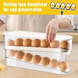 Automatic Rolling Egg Holder 14 Egg Dispenser Plastic Fridge Organizer Double Layer Egg Rack V1258-DP02-BOL-741