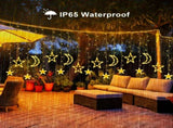 Solar Curtain Lights 138*LEDs, Star Moon Ramadan String Lights with 8 Lighting Mode, Waterproof V1366-AZ2-W-04178