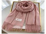 Pink Winter Cashmere-Like Scarf and Gloves Gift Set for Women - Solid Color Tassel Warm Neck Wrap V888-ELOSUNG53107