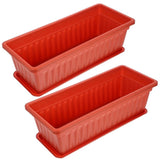Gardening Pots Dark Red Plastic for Indoor and Outdoor Use 2Pcs V1192-AZ-W-31499