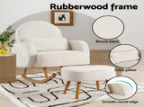 Artiss Armchair Rocking Chair Ottoman Lounge Footrest Round Nursing Boucle White UPHO-E-ROCK01-FS-WH