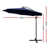 Instahut 3m Outdoor Umbrella Cantilever Beach Garden Patio Navy UMB-BAN-8RIB-NA