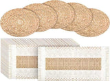 100 Pcs Boho Disposable Paper Placemats Set Round Braided Rattan Woven Place and Rectangle Burlap V1259-DP01-A-5635