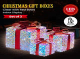 Christabelle Set of 3 Christmas Gift Boxes Display With Lights in Clear Shimmer and Red 112_MHA519