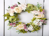 Artificial Peony Wreath Rattan Silk Cloth Simulation Decorative Front Door Wreath for Indoor Outdoor V1294-YM0523-220225XU01-3
