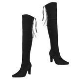 Women's Black Pointed Toe High Heel Boots, PU Suede, Stylish Autumn Winter Footwear, 1 Pair V1370-AZ4-14264