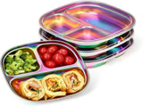 4 Pcs Stainless Steel Kids Plates, 304 Divided Toddler Plates with Lids, Rainbow Color V1188-MS-721-306