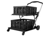 Artiss Shopping Trolley with Wheels 2 Layer w/2 Crates Foldable Trolley Black SHOPC-JY-2B-BK