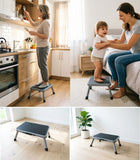 Compact Folding Carbon Steel Step Stool, Heavy Duty 150kg Capacity Step Stool with Non-slip Grooved V888-ELOSUNG55147