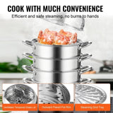 Dumpling Steamer Stainless Steel 5 Titer for for Cook Soup, Noodles, Fishes Work with Gas Electric V952-ZL5CBXGZL30CM0001V0