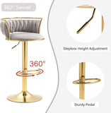 SERENIT Golden Swivel Upholstered Velvet Adjustable Height Counter Stool with Metal Frame Grey V255-SE-GP2312R-GREY