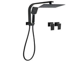 WELS Matt Black 8" Shower Head 3 Modes Handheld Gooseneck Arm Square 2in1 Set Twin Taps V1233-A702BHS002M4CBKSS108BCPF0272BK