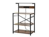 Artiss 4-Tier Kitchen Rack with 2 Power Outlets 6 Hooks Microwave Storage Shelf KR-MEL-4S-60-2AC-BKBR