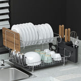 Cefito Dish Rack Drying Drainer Cup Holder Cutlery Tray Kitchen Organiser 2-Tier DR-D-01-BK