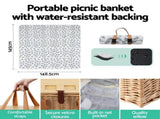 Alfresco 4 Person Picnic Basket Set with Table Blanket Cooler Wooden Insulated PICNIC-4PPL-TABLE-BG