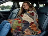 Fun Chicken Head Pattern Plush, Colorful Farmhouse Soft Flannel Throw, Cute Rooster Printed V1192-AZ-W-33712