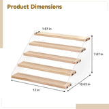 5 Tier Spice Rack Organizer, 12" Wood Display Shelf with Clear Acrylic Sides, Tiered Storage for V1369-AZ3-W-08657