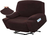 Power Lift Recliner Chair Cover, Stretch Jacquard Fitted Slipcover with Side Pocket, Brown V1188-MS-721-268
