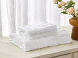 White Elegant Ruffle Seersucker Duvet Cover with 2PCS Pillow Shams - 3-Piece Vertical Stripe Clipped V888-ELOSUNG49361