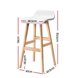 Artiss 2x Bar Stools Wooden Stool White BENT-C-077-WHX2