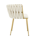 Set of 2 Velvet Upholstered Woven Dining Chairs with Golden Metal Legs, Beige V1127-AU-DC01-BGE