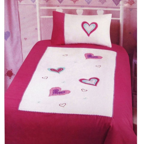 Amia Hearts Embroidered Quilt Cover Set Single V442-ABR-QUILTCS-AMIA-PINK-SB