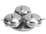 Stainless Steel Seasoning Pot Spice Salt Sugar Bowl Container with Rotating Storage Rack Lid Spoon V1294-YM0721-3118210032611