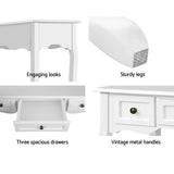 Artiss Console Table 3 Drawers White Hamptons DRESS-D-NEW-HS-3D