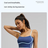 Black M Size Women's Linear Sports Set - Polyester Spandex Blend with Adjustable Straps, Removable V888-ELOSUNG53889