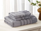 Grey Elegant Ruffle Seersucker Duvet Cover with 2PCS Pillow Shams - 3-Piece Vertical Stripe Clipped V888-ELOSUNG49368