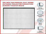 100 Inch 169 Manual Pull Down Outdoor Projector Projection Screen Theater Movie V63-835431