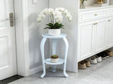 2-Tier Metal Plants Stand, Indoor Outdoor Minimalist Flower Pot Holder, White Metal Planter Shelf V1366-AZ2-W-12032