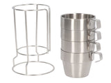 Stainless Steel Camping Cup Set of 4 Double Layer Coffee Mugs with Stand Holder Stackable Outdoor V1294-YM3118220254711-0421