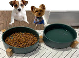 Double Ceramic Dog and Cat Bowls with Wooden Stand, No-Spill Elevated Food and Water Bowls for Small V1237-ZY-924-355