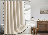 Waterproof Shower Curtain Thick Boho Wavy Edge With Rustproof Hooks - Beige V1263-JX-8071-3