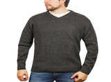 100% Shetland Ragg Wool V Neck Knit Jumper Pullover Mens Sweater Knitted - Charcoal - XL V563-SW-VN-CHRCOL29-XL
