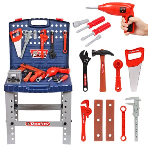 Tool Box Work Bench With Battery Operated Drill Set kids Pretend Play Toy 55pcs V891-TOY-TOOL-X1