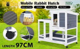 Rabbit Hutch Chicken Coop with Wheels 96.5 x 56 x 90.5cm 2 Storey Pet Cage Run HOPKINS V274-PET-RHPOLY29922-GY