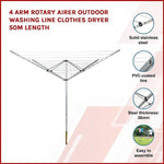 4 Arm Rotary Airer Outdoor Washing Line Clothes Dryer 50m Length V63-836191