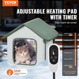 VEVOR Elevated Heated Cat House, Outdoor Kitty with Timer, 600D Oxford Cloth Foldable Cat V952-FWSBYMBHSNJBKOLU0V3