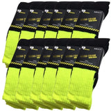 12x Pairs HI VIS SOCKS Workwear Work Safety High Visibility Fluro Cushioned BULK - Yellow - 6-11 V563-12XBR-HIVISSOX-YLW6-11