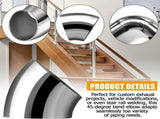 4 Pack OD 3 Inch 45 Degree Bend Tube Exhaust Elbow Pipe, 304 Stainless Steel Mandrel Bend Elbow for V1258-DP02-C-3093