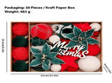 38-Piece Velvet Christmas Ornament Gift Set with Ball, Star, Poinsettia and Bow Designs, Silver V1341-ZY-YTZXM5WH-REDGREEN