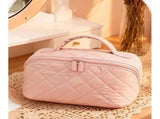 Travel Makeup Bag for Woman, 180&deg Lay-Flat Cosmetic Organizer with 5 Compartments, Large Capacity V1366-AZ2-W-11498
