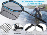Floating Folding Fishing Landing Net, Rubber Coated Net with Fixed or Telescopic Handle for Kayak, V1189-LC-AMZ-00145