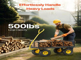 500 Lbs Steel Garden Cart, Heavy Duty Garden Wagon Cart Pullable on Wheels, Metal Yard Utility Wagon V952-ZXHYTCHH500LVP7EBV0